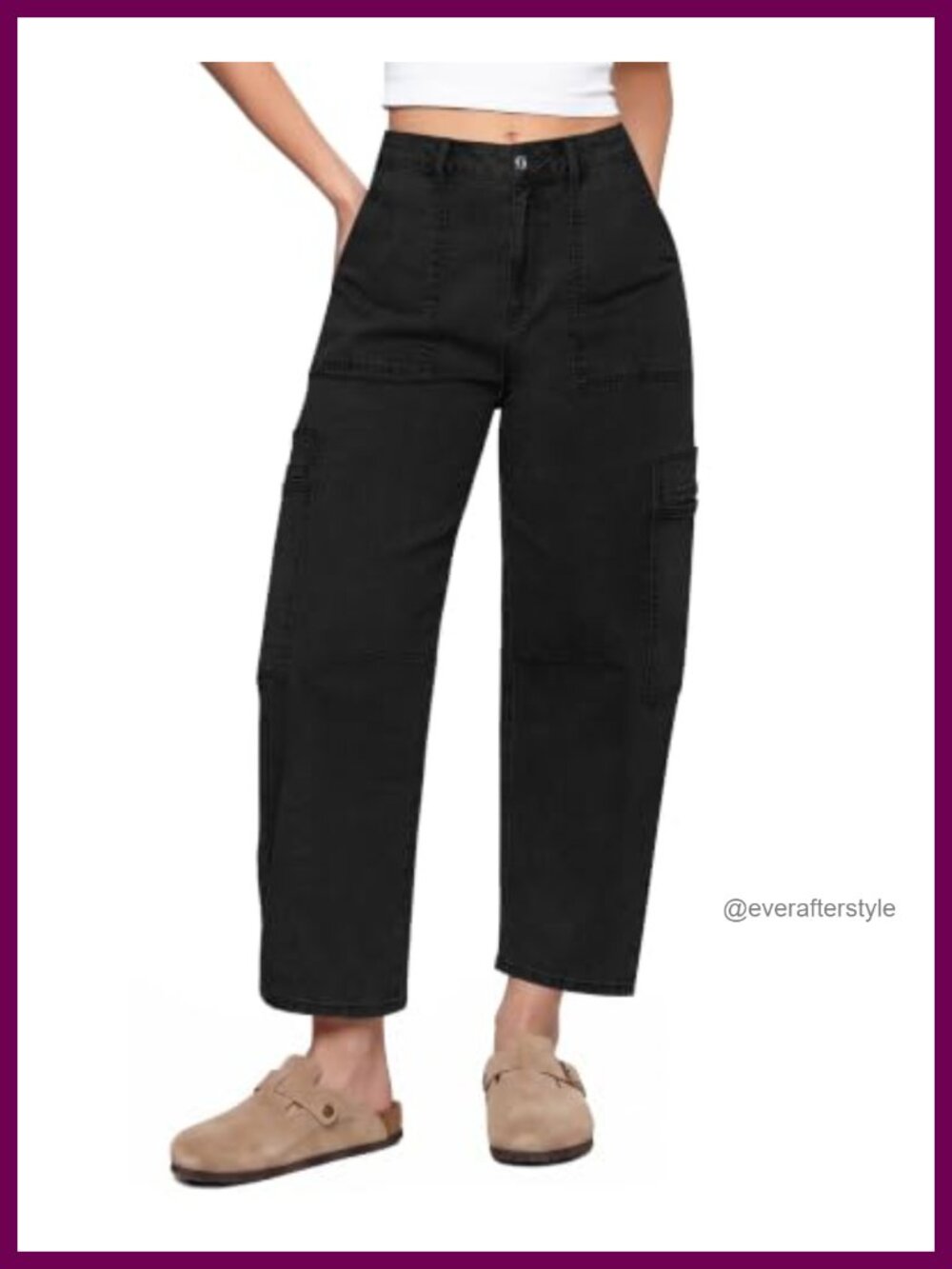 High Waisted Cropped Cargo Pocket Wide Leg Tapered Jeans